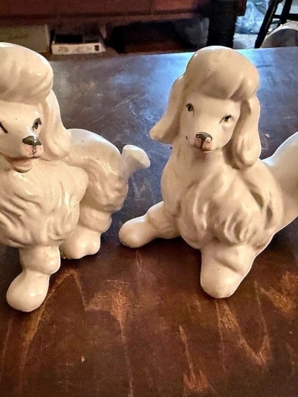 Set Vintage Porcelain White Poodle Poodles Dog Figurine Kitsch 1950’s